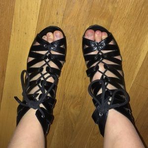 Black Lace Up Wedges